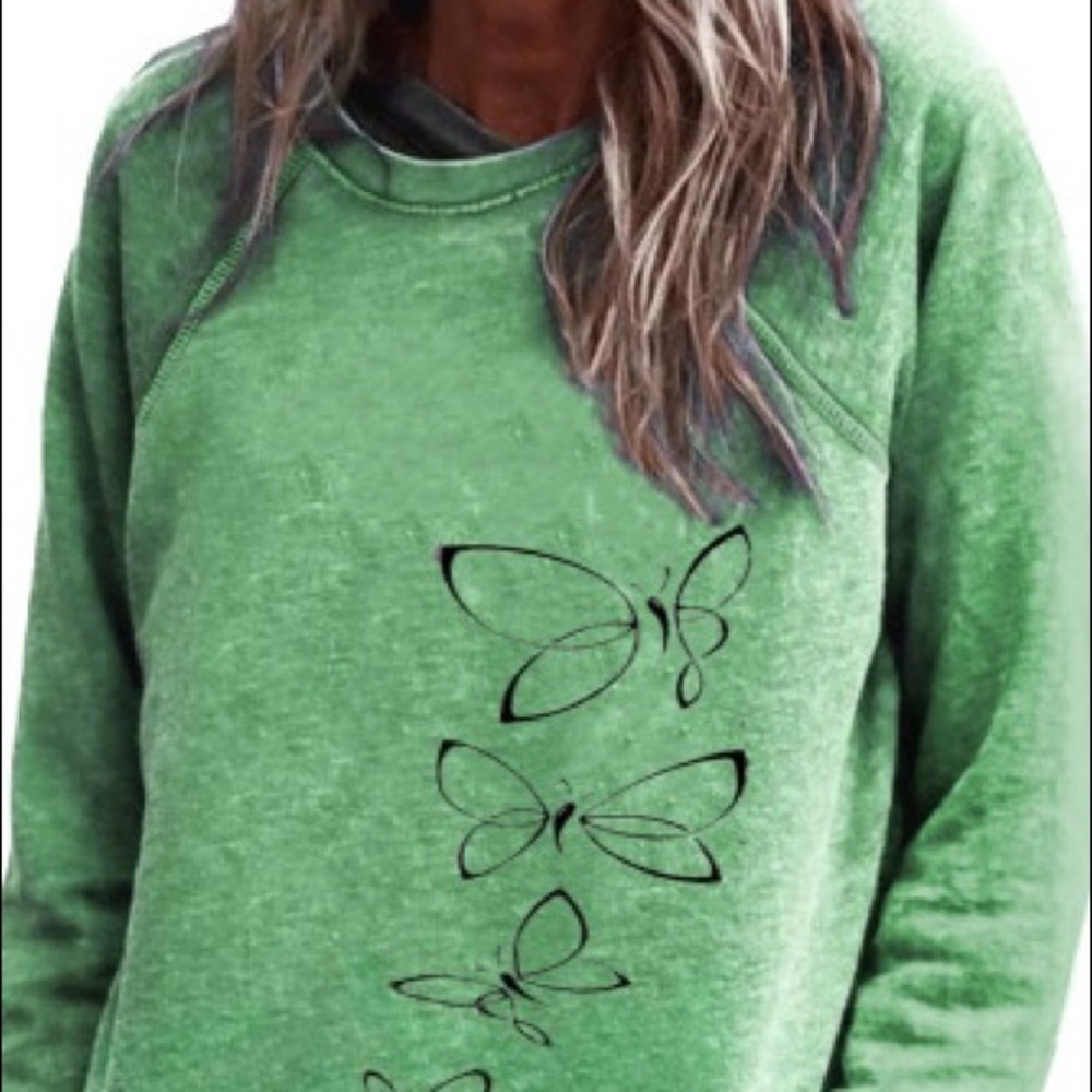 🍂Green Butterfly Print Pullover Sweatshirt🍂